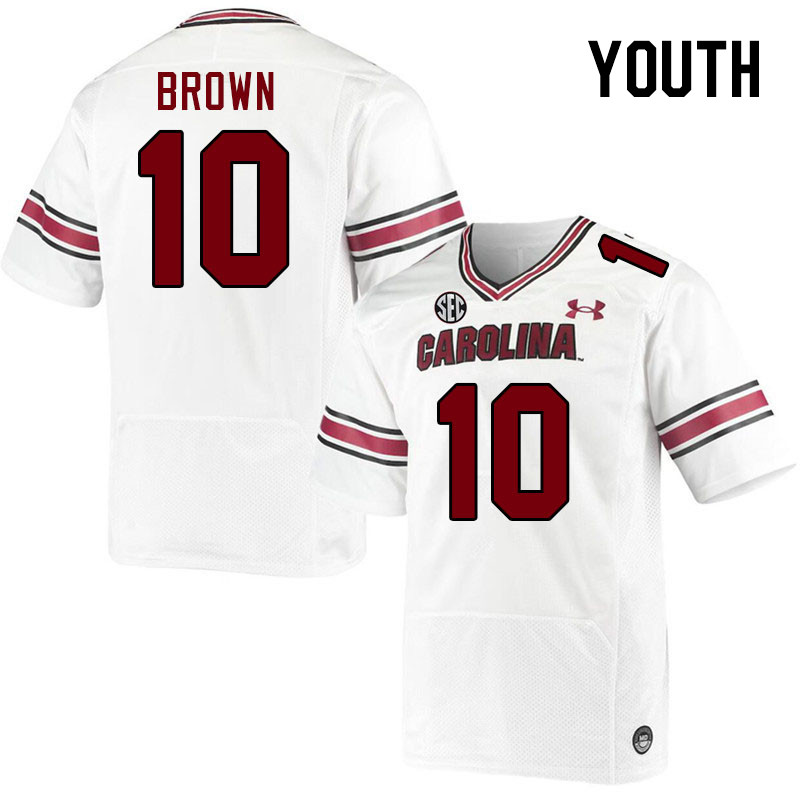 Youth #10 Ahmarean Brown South Carolina Gamecocks 2023 College Football Jerseys Stitched-White